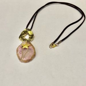 Beautiful pink agate necklace with gold charms
